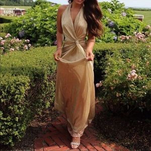 Gold halter formal prom bridesmaid dress